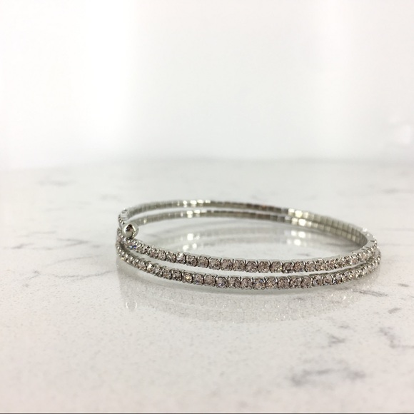 Silver Crystal Studded Coil Bracelet - Picture 2 of 2